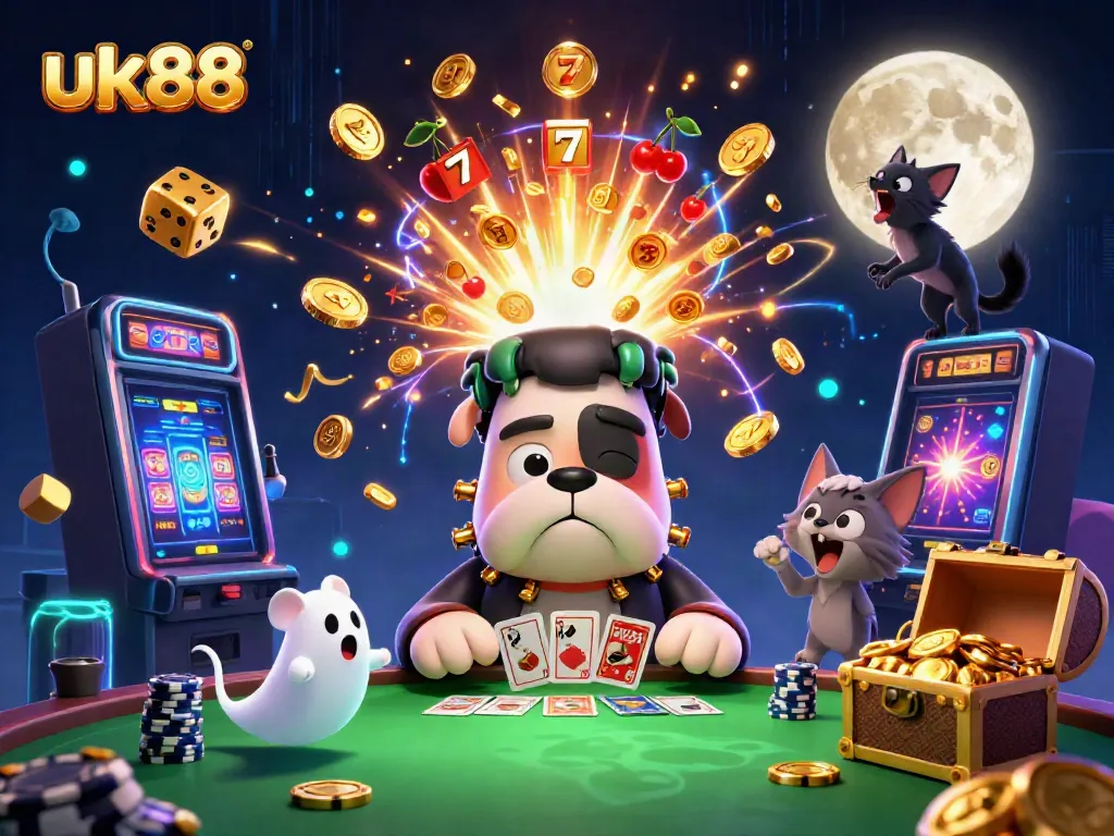 Experience winning at uk88 with a vibrant casino scene featuring lively characters and exciting games.