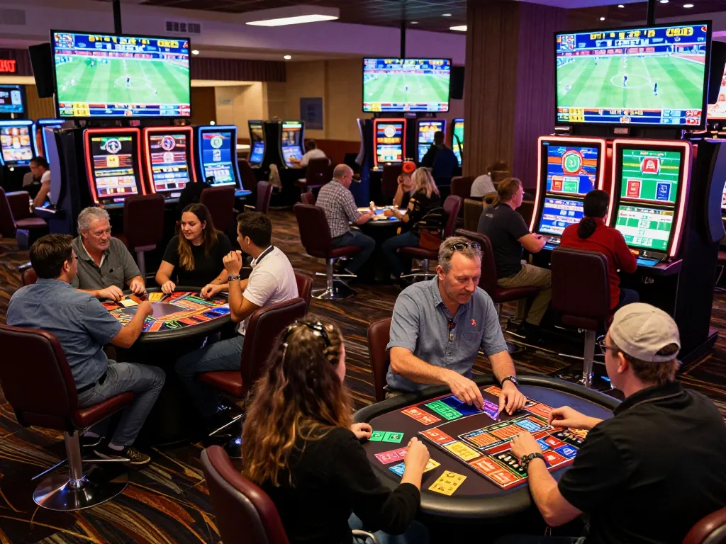 Excited patrons engaging in sports betting at a modern casino, showcasing oxbet betting experiences.