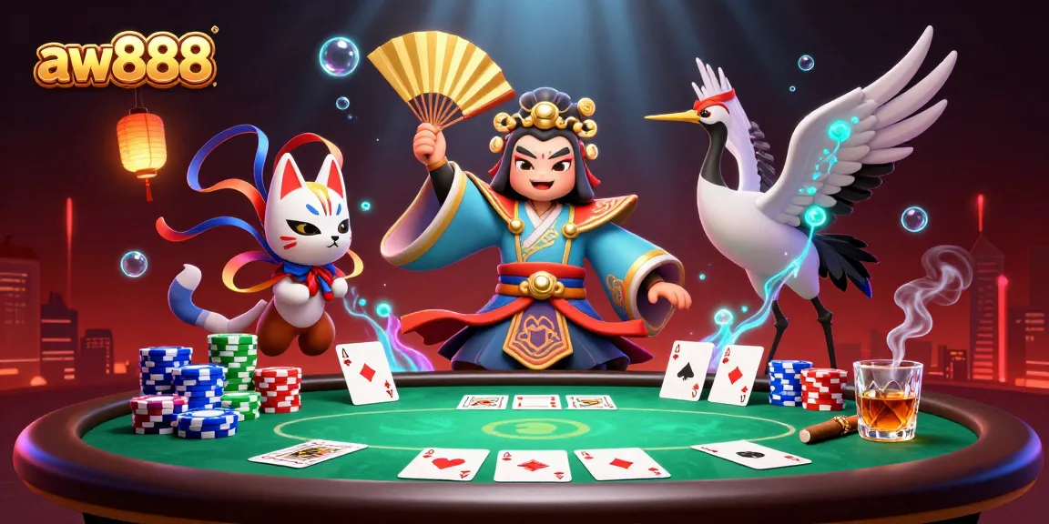 Experience thrilling gameplay with aw888 in this vibrant casino scene featuring poker elements and dynamic characters.