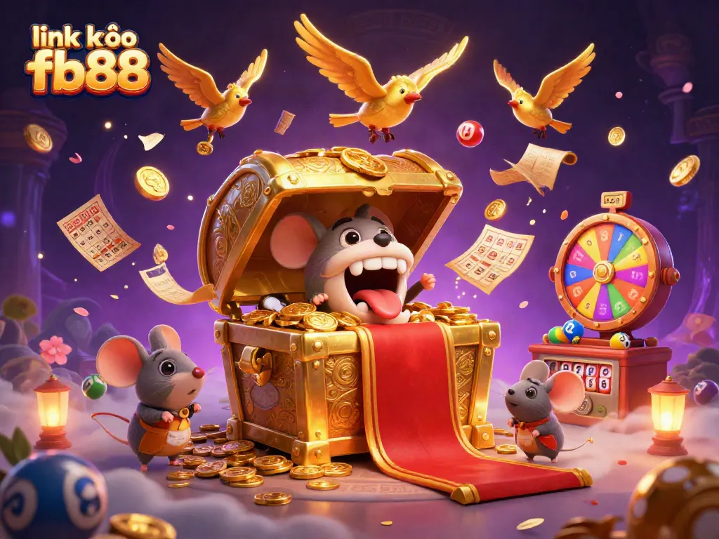 Play and win at link vào fb88 with this vibrant 3D illustration of a golden treasure chest luring adventure seekers.