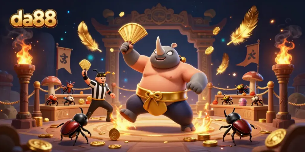 Experience thrilling betting action with da88 as a rhinoceros beetle champion stomps to win coins.