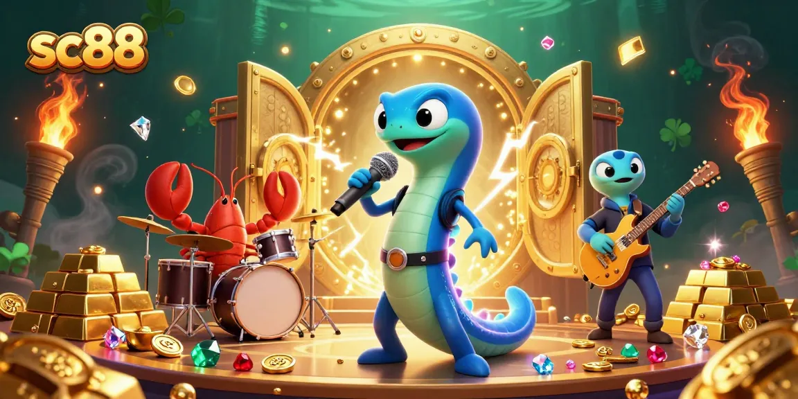 Experience winning moments at sc88 with a vibrant casino scene featuring a DJ electric eel and treasure bursts.