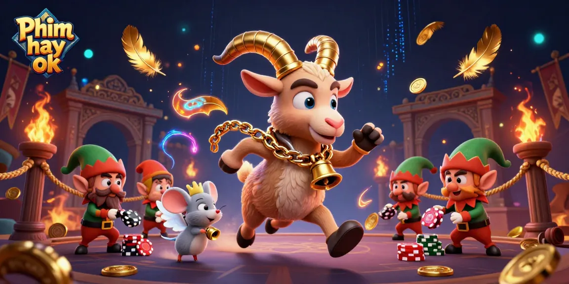 Engage in gambling with Phim hay ok's festive casino scene featuring a Krampus goat and lively characters.