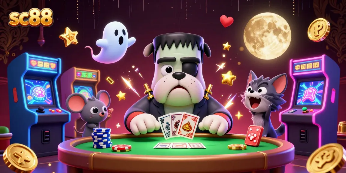 Experience sc88 gameplay with a thrilling 3D casino scene featuring unique characters and vibrant game elements.