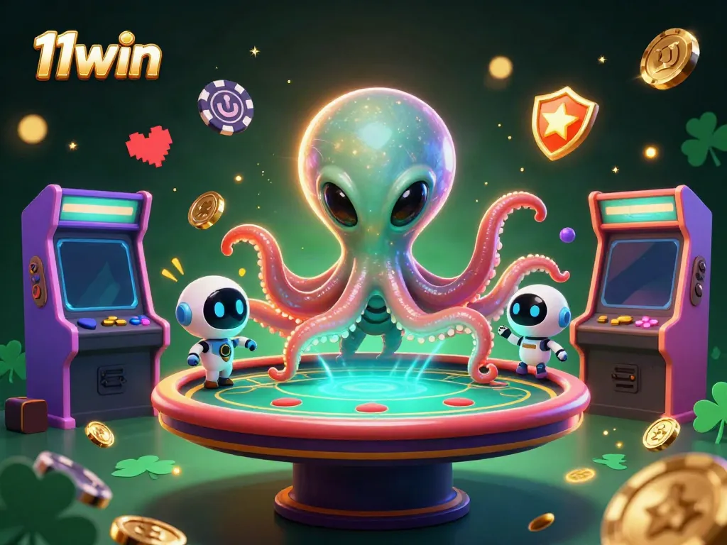 Experience thrilling games and fun at 11win with a vibrant 3D casino scene featuring colorful elements.