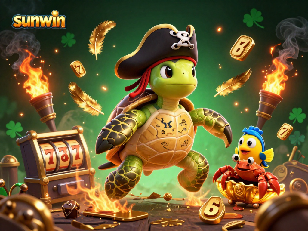 Play slots with sunwin while a pirate turtle uncovers treasures with a hermit crab and parrotfish.