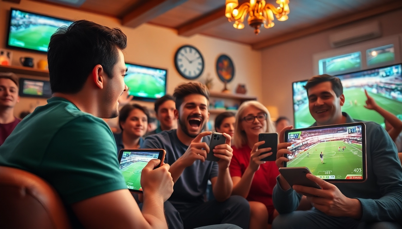 Fans enjoying high-definition football matches on luongsontv in a lively atmosphere.