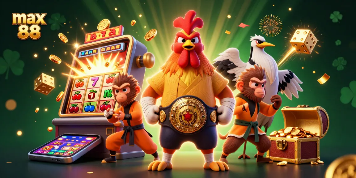 Win big at max 88 with a thrilling casino scene featuring unique characters and exciting gaming elements.