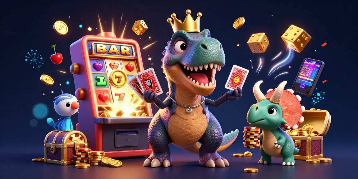Experience exciting gameplay with link nbet featuring a T-Rex and friends in a vibrant casino scene.