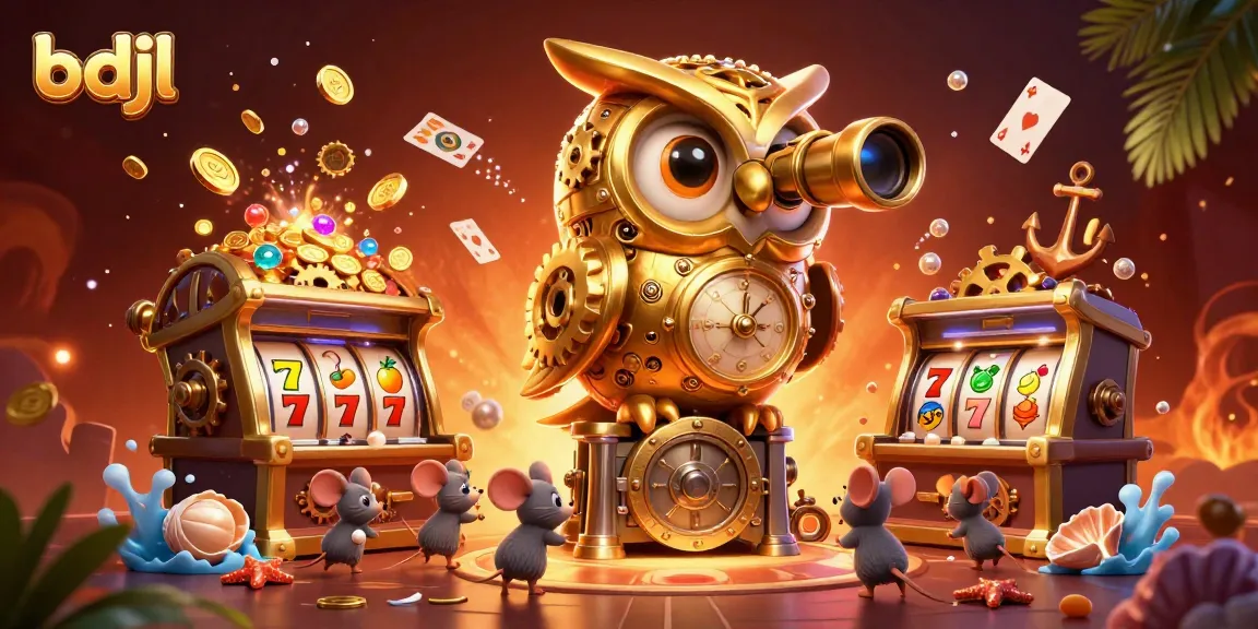 Win at bdjl with a clockwork owl overseeing a vibrant casino scene packed with action.