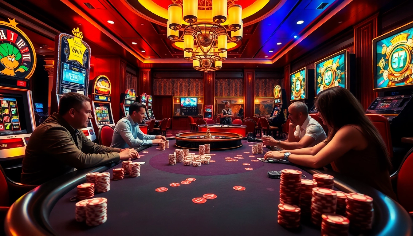 Experience the excitement of vswin at a high-stakes poker table with vibrant casino elements.