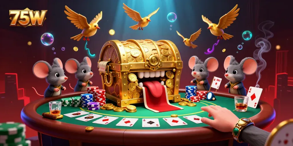 Gamble smartly with 75W-themed casino art showcasing vibrant poker action.
