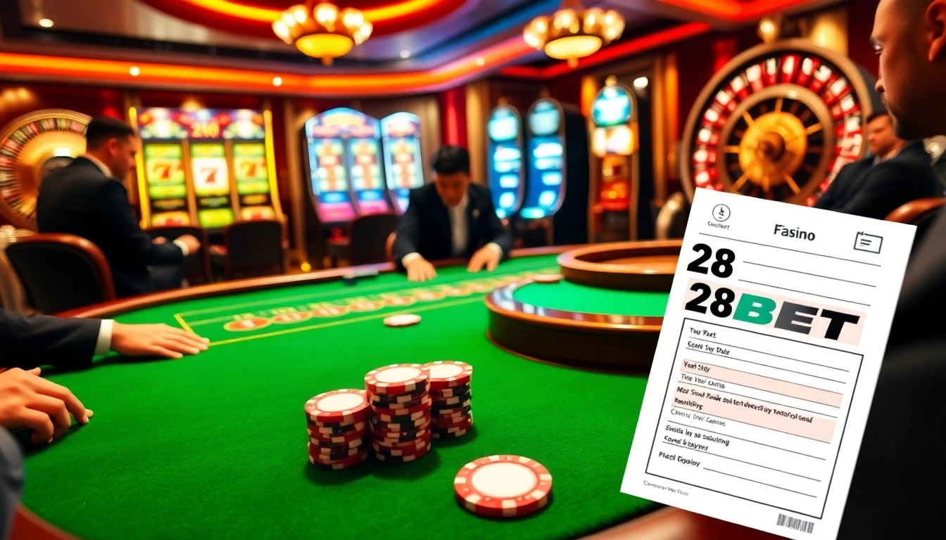 Action-packed poker game at 28BET casino, showcasing glamour and excitement.