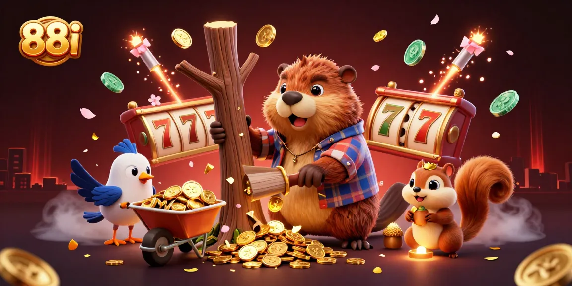 Experience thrilling gameplay at 88i with golden coins raining from a tree and festive decorations.