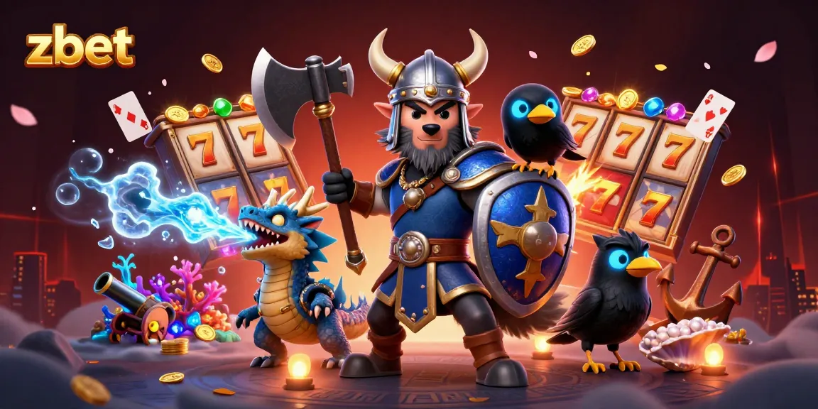 Experience dynamic slots action with zbet's captivating Viking and dragon-themed illustration.