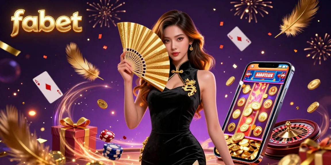 Experience the thrilling world of fabet with a captivating casino scene featuring a stunning Asian woman and vibrant game elements.