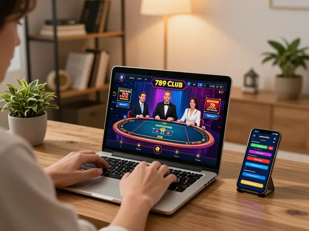 Engaging gameplay on 789 club's online casino interface during a cozy home gaming session.