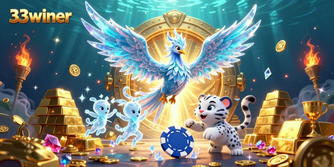 Engage with 33winer's thrilling casino experience amidst a dazzling golden vault, rich in treasures and magical characters.