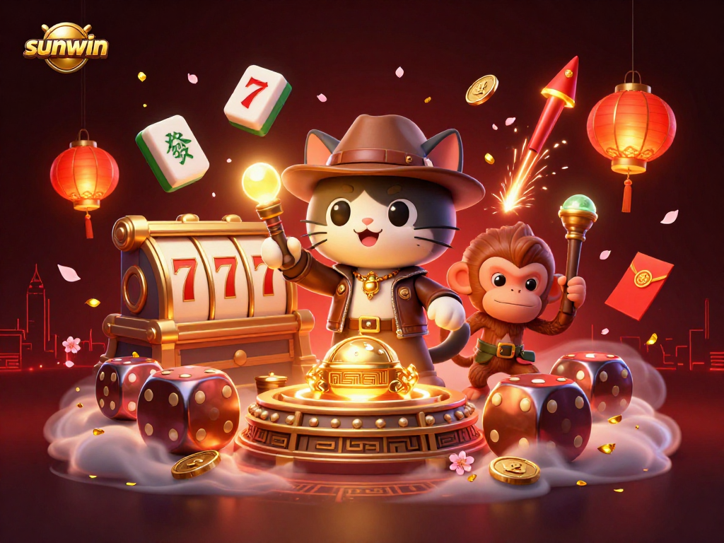 Experience the thrill of gaming with the sunwin logo illuminating a vibrant casino adventure scene.