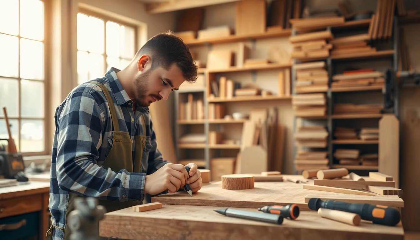 Craftsmanship by a cabinet maker near me showcasing custom cabinets and tools.