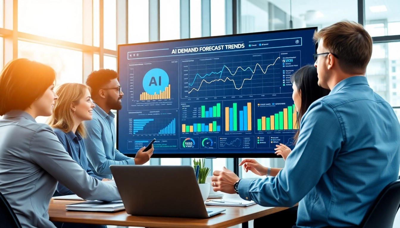 Visual representation of AI demand forecasting analysis showing a diverse team collaborating.