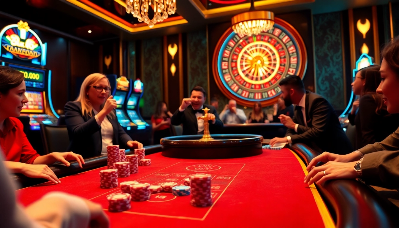 Experience the excitement of betting at the Luck8 casino table with vibrant poker chips and glowing slot machines.
