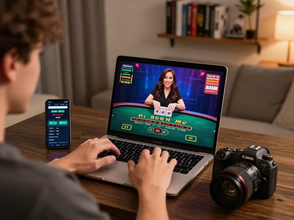 Engage in live dealer games and esports betting at home with 688vbest on an inviting laptop setup.