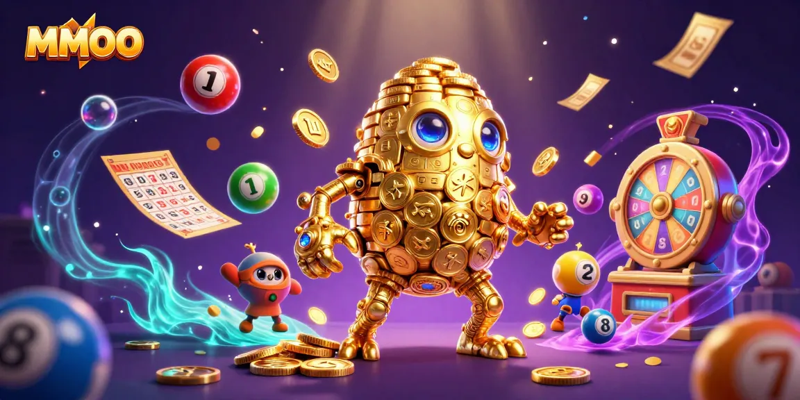 Experience MMOO's thrilling gaming adventure with vibrant lottery balls and golden prizes.
