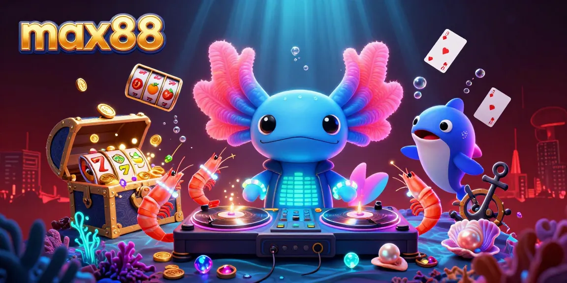 Experience max88 with vibrant 3D casino scene featuring a DJ and lively underwater elements.