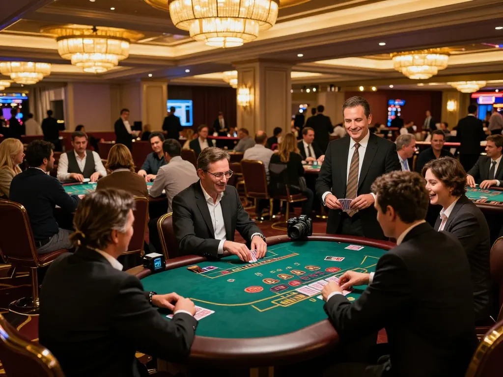 Players engaging at C168 blackjack tables in a lively casino atmosphere, showcasing strategic gameplay