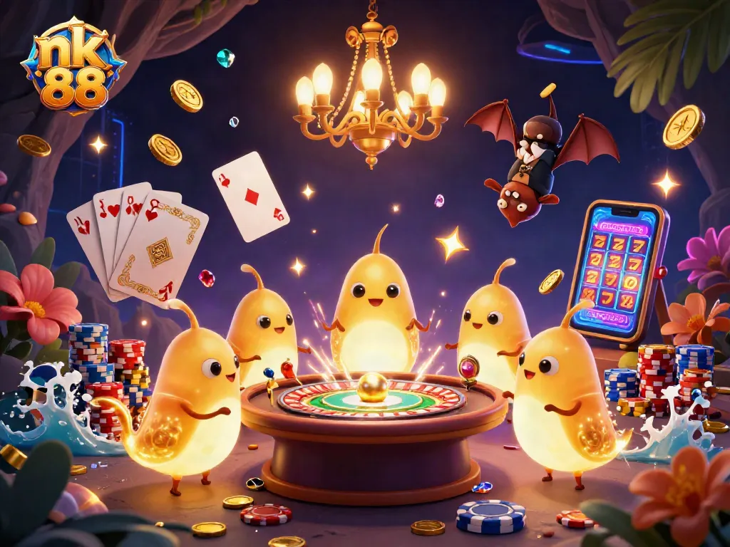 Experience the vibrant atmosphere of nk 88 casino with enchanting glowworms and golden treasures.