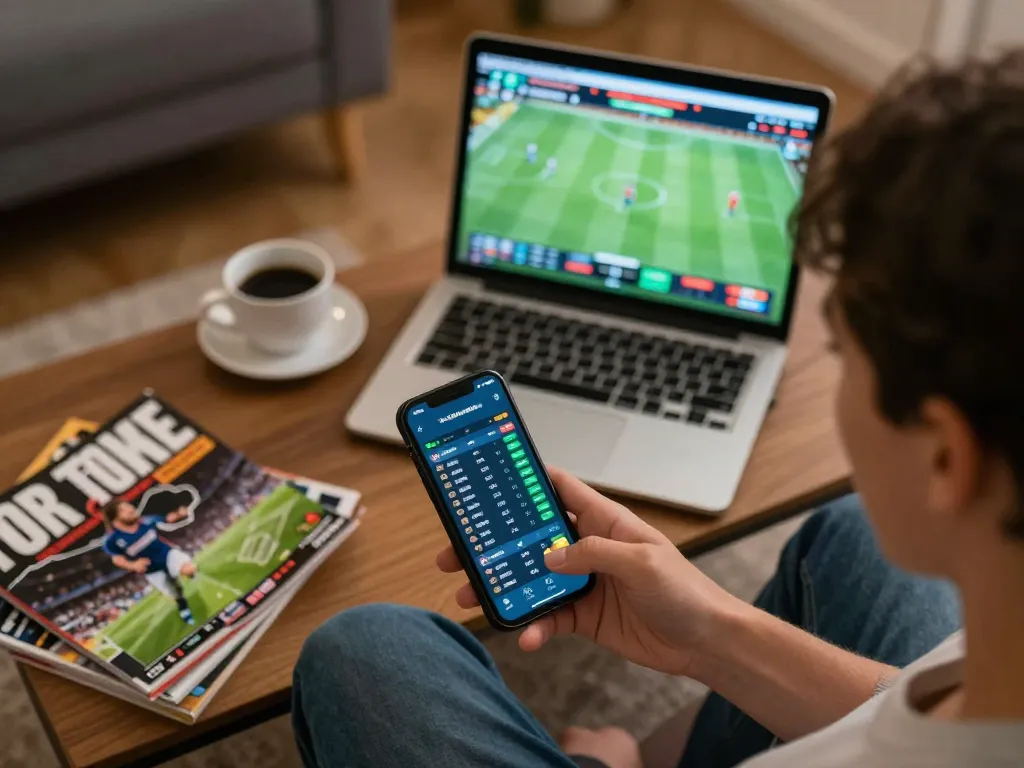 Socolive user engaging actively with live sports betting app, showcasing online gambling experience in home setting.