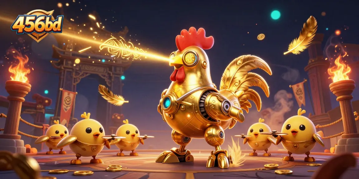 Engage with the dynamic 456bd gaming scene featuring a golden rooster robot in action.