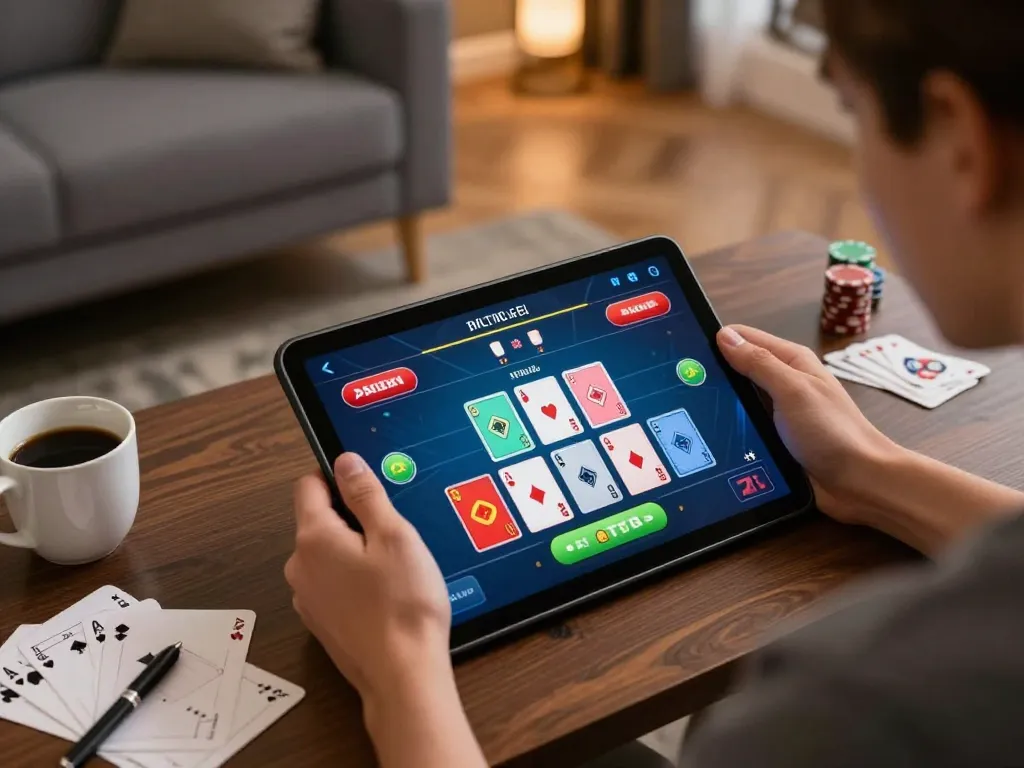 Engaging online gaming experience at rikvip with vibrant poker action on tablet screen.