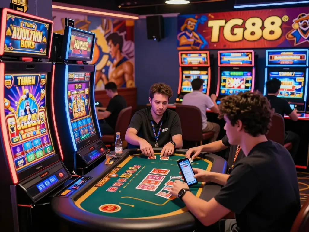 Exciting TG88 online gaming environment with diverse players engaged in thrilling casino games.