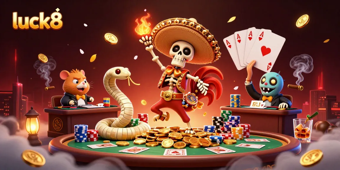 Experience excitement and winning at luck8 with a vibrant, dynamic casino scene filled with gold and celebration.