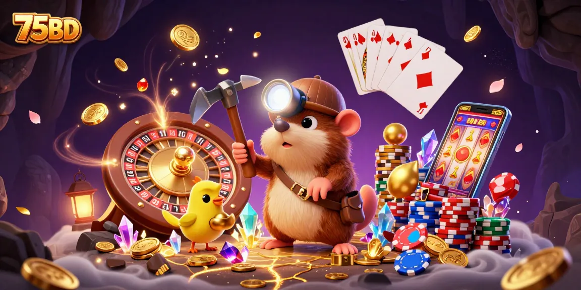 Experience the thrill of gaming with 75BD in a vibrant casino illustration.