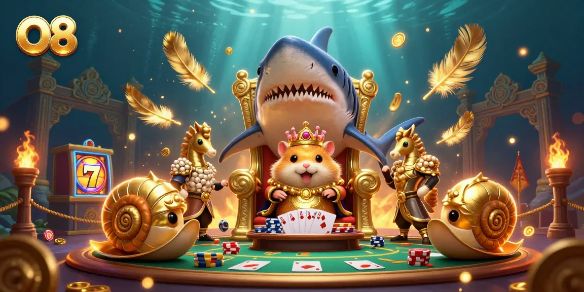 O8 showcases a golden hamster king ruling over a vibrant casino scene filled with luck and excitement.