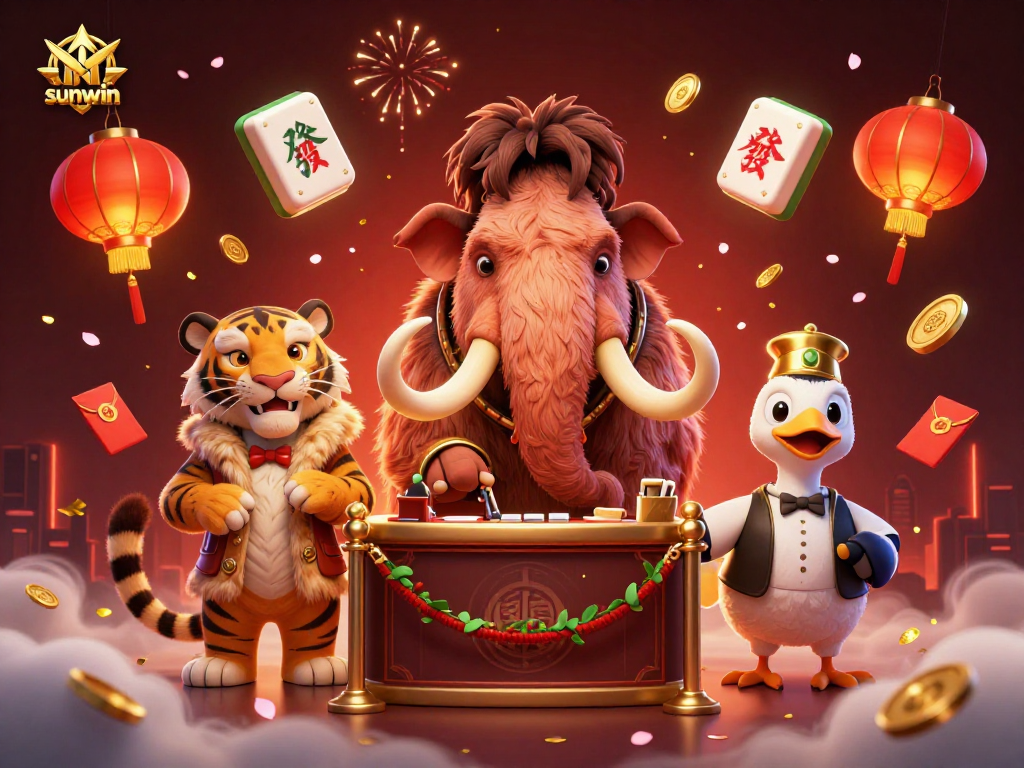 sunwin offers an exciting casino scene with a woolly mammoth bouncer and a saber-tooth tiger VIP, fully illustrating gambled excitement