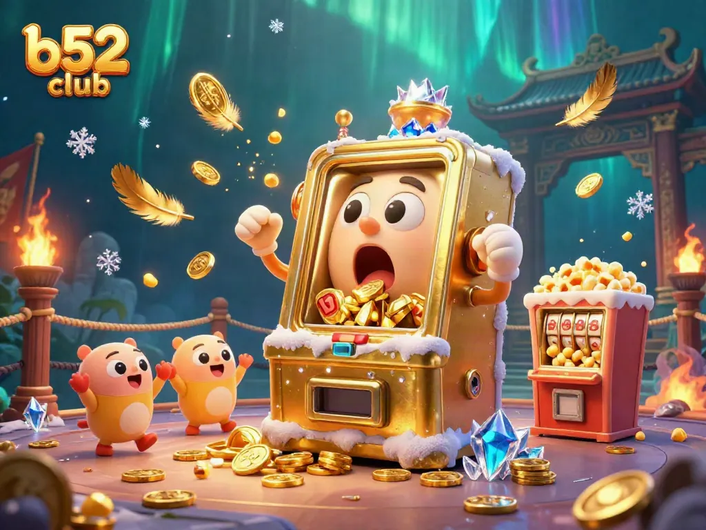 Experience the thrill of the b52 club casino with a golden slot machine jackpot celebration amidst a vibrant undersea backdrop.