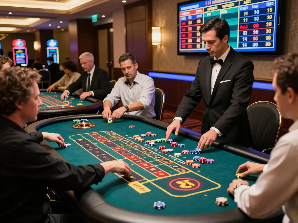 Players engaging in strategic roulette action at uu88 casino, vibrant atmosphere illuminated by warm lighting.