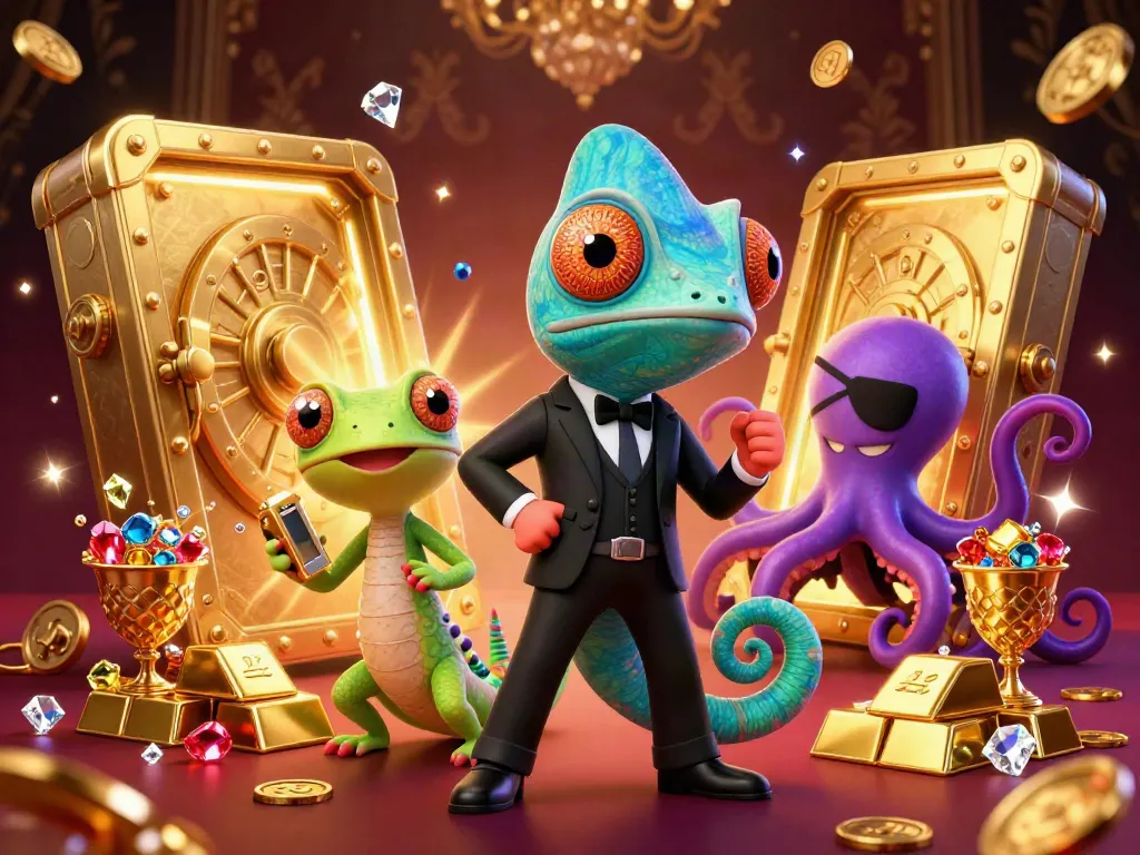 Experience thrilling casino adventures with 11win's vibrant characters in a dazzling scene.