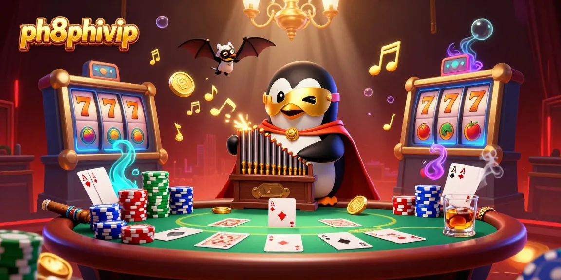Experience the thrill of ph8phivip with a lively 3D gaming scene featuring vibrant poker elements and animated characters.