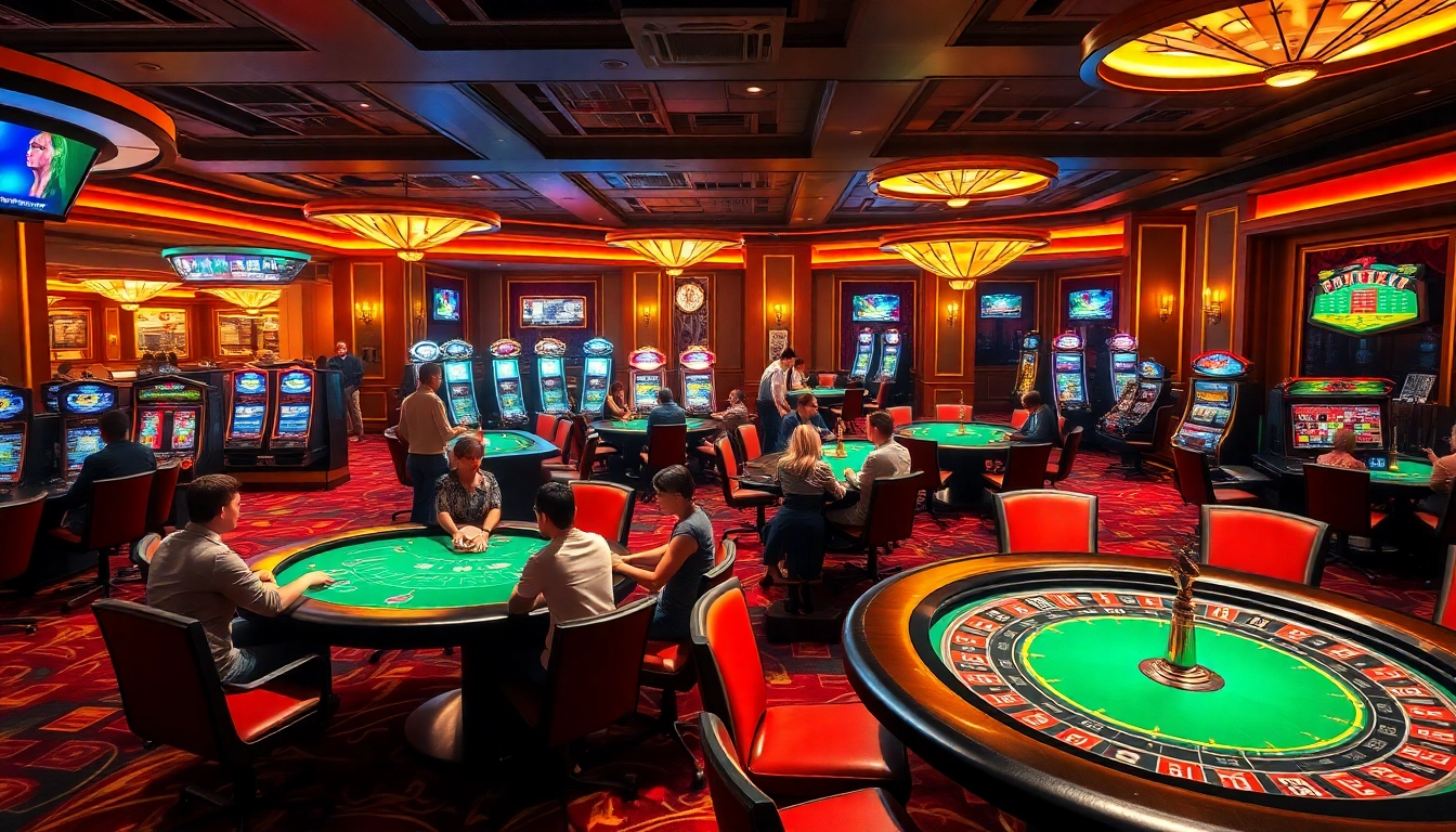 L567 casino players enjoying poker and slot machines in a luxurious setting.