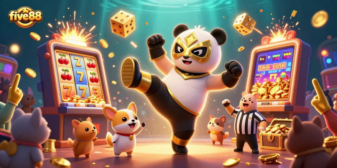 Experience an exciting moment with five88 at a vibrant online casino scene featuring lively characters and jackpot thrills.