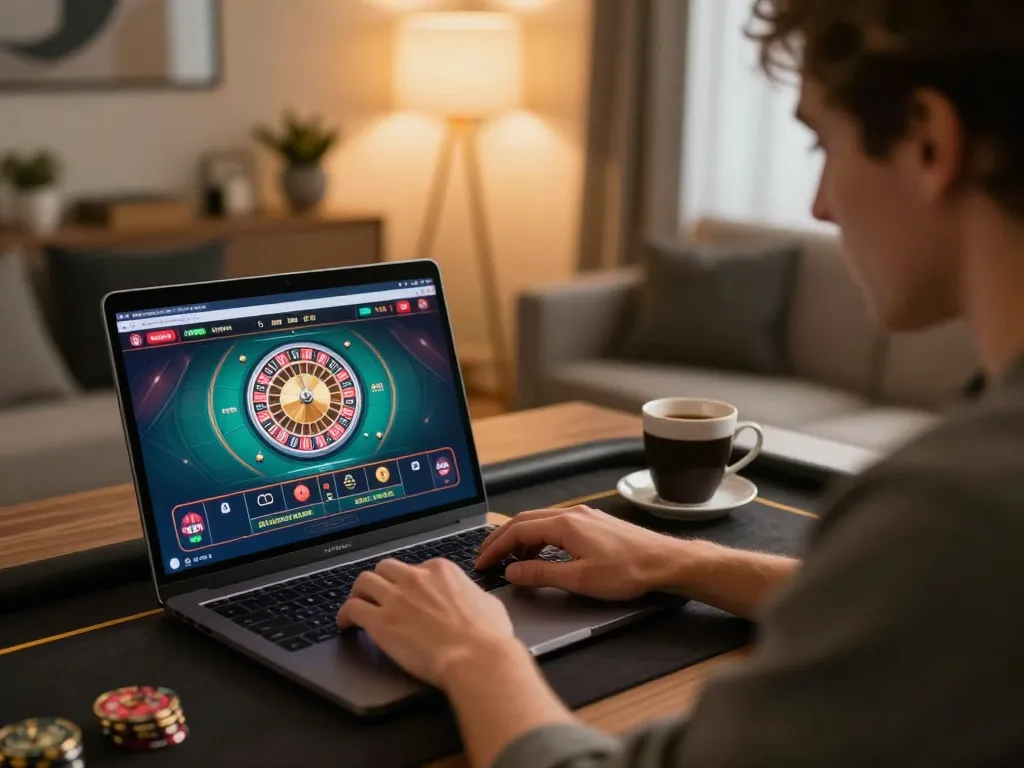 Player engaging in live roulette games online with 789wim displayed on their laptop screen.