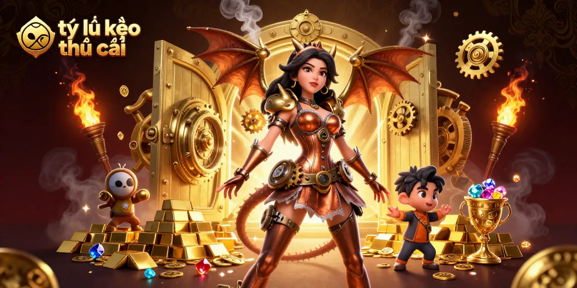 Engage with tỷ lệ kèo nhà cái through immersive 3D casino-themed illustration featuring a steampunk woman and dragon.