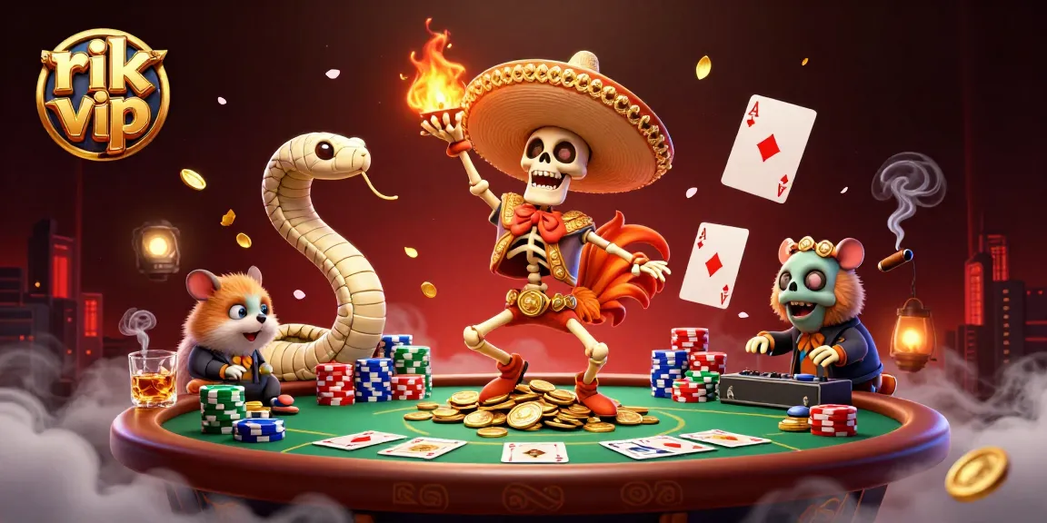 Experience the thrill of rik vip with a captivating scene of vibrant casino elements and festive characters.