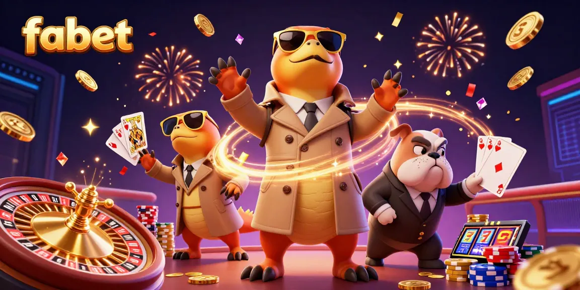 Experience fabet's excitement as cartoon raptors attempt VIP entry at a casino, packed with fun elements.