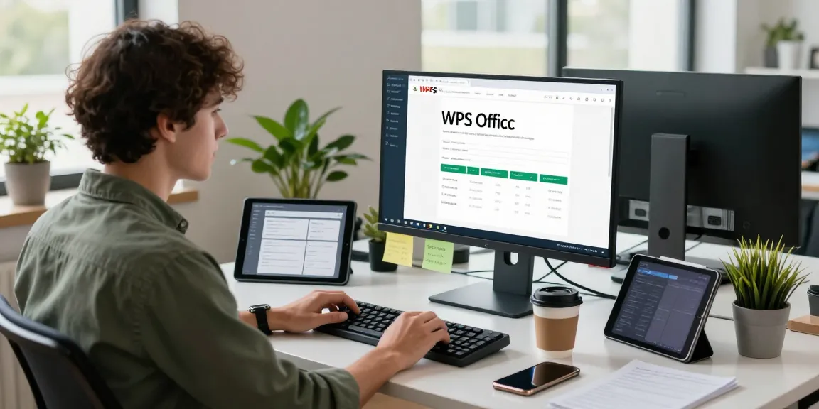 Download WPS Office from a sleek modern workspace with tech gadgets.